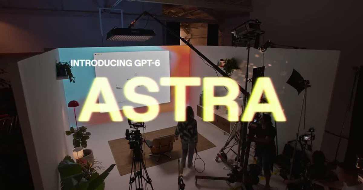 Kadr z filmu OpenAI Introducing GPT-6 Astra: studio nagraniowe i napis ASTRA