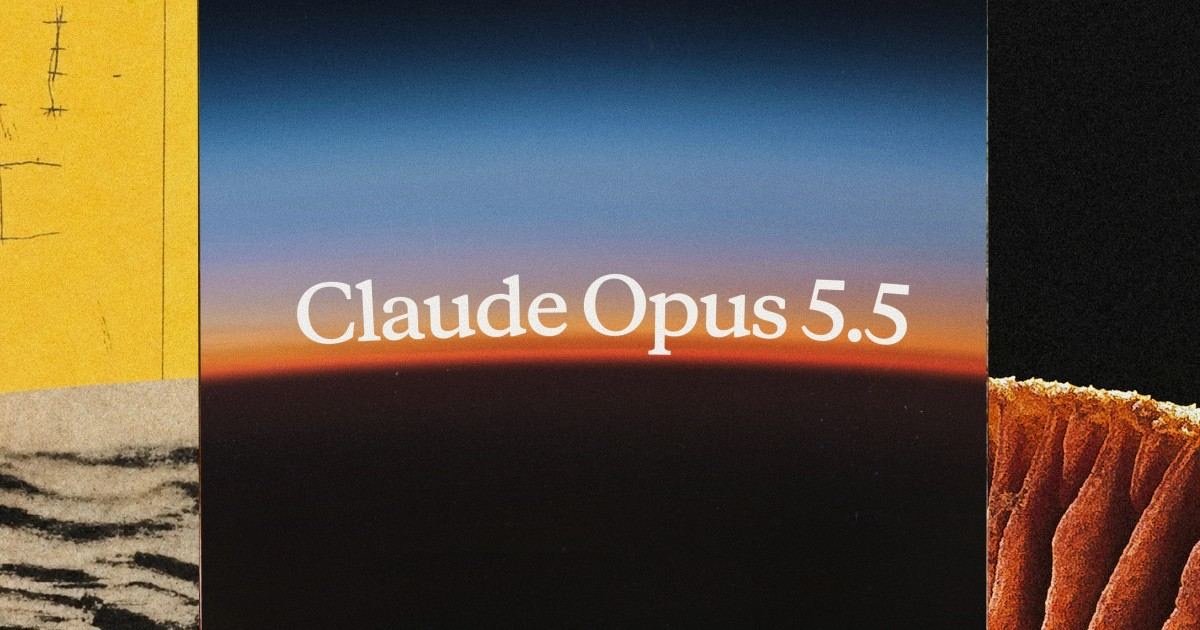 Grafika premierowa Anthropic z napisem Claude Opus 5.5 na tle horyzontu o zachodzie słońca