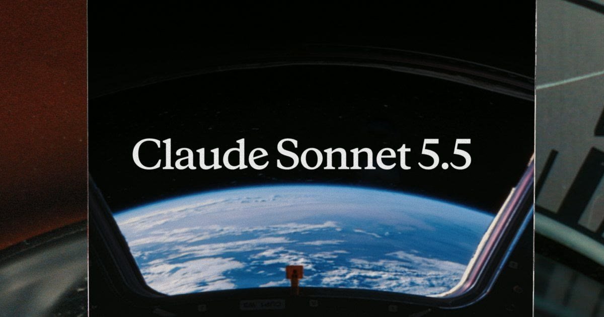 Grafika premierowa Anthropic z napisem Claude Sonnet 5.5 i widokiem Ziemi z okna statku kosmicznego