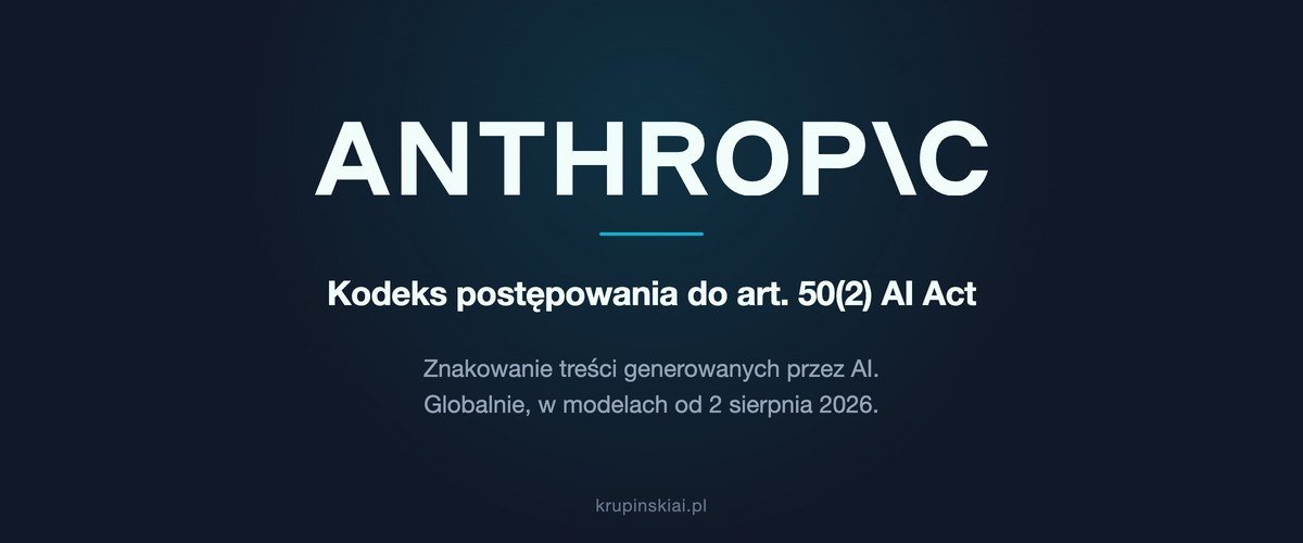 Logo Anthropic z podpisem: kodeks postępowania do artykułu 50(2) AI Act, znakowanie treści generowanych przez AI