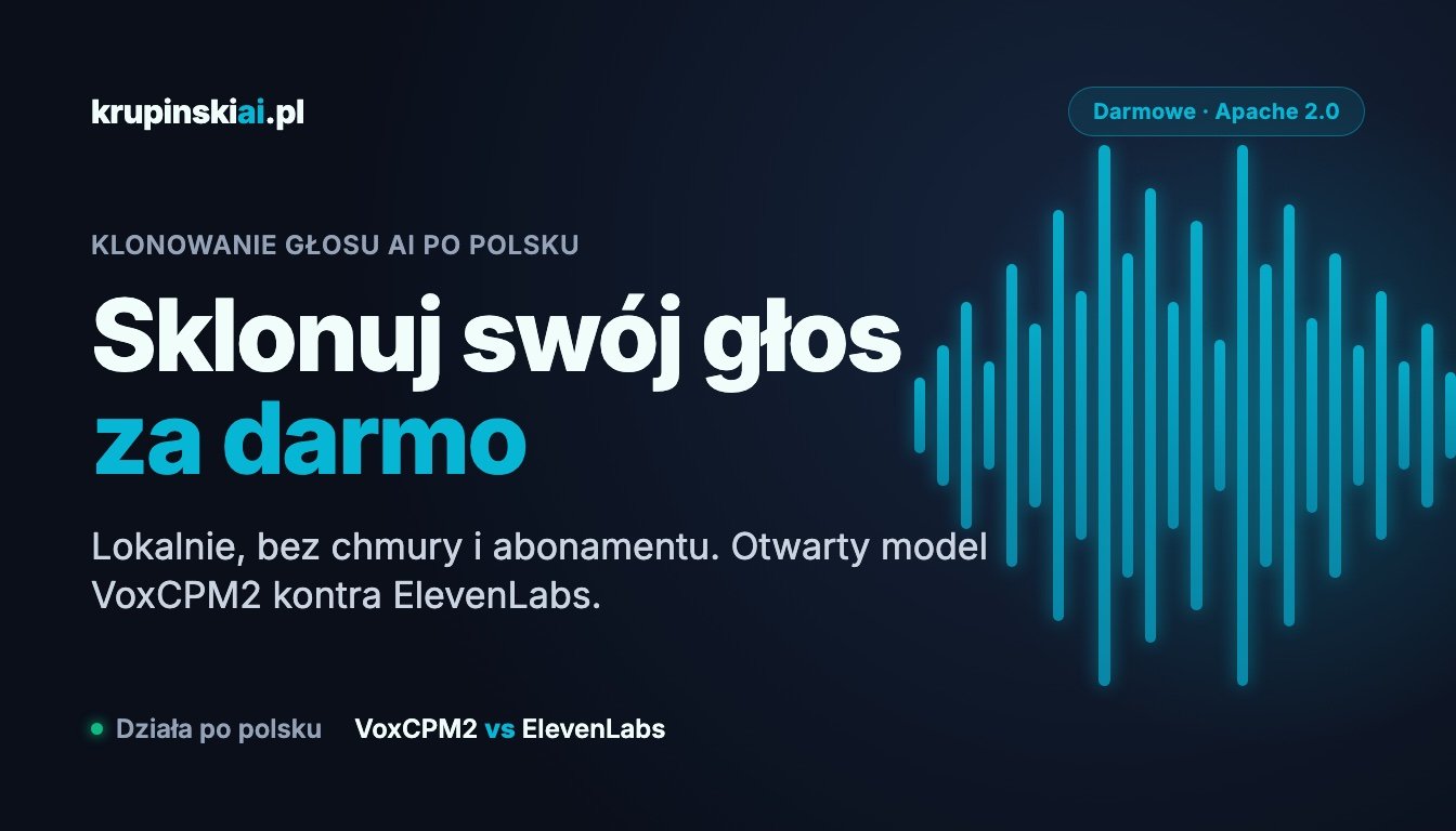 Darmowe klonowanie głosu po polsku: VoxCPM2, lokalna alternatywa dla ElevenLabs