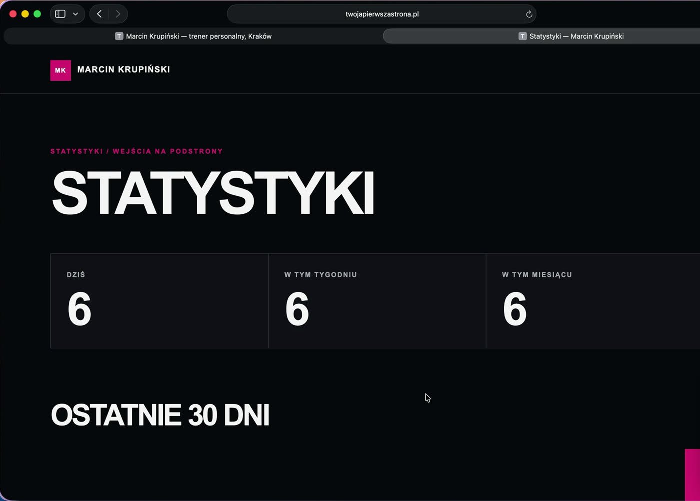 Strona statystyk z licznikiem wejść