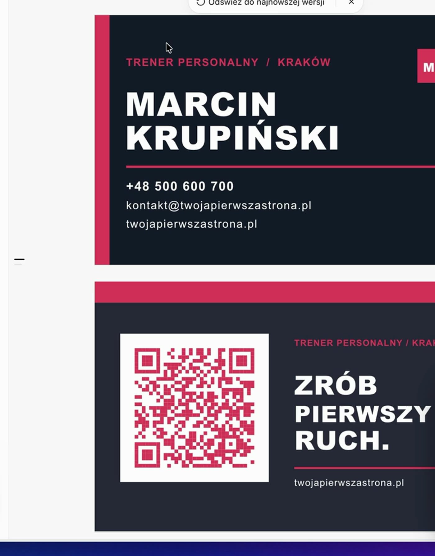 Wizytówka z kodem QR przygotowana przez agenta